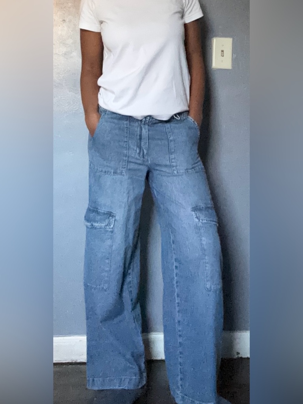 Kids Zara Wide Leg Cargo Jeans - Light Blue Women's Denim